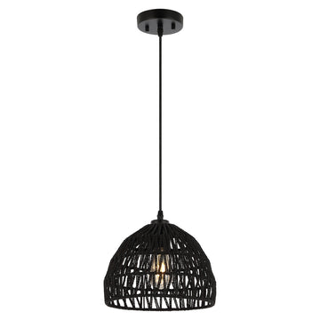 Campana 20" Bohemian Modern Woven Rattan/Iron LED Pendant